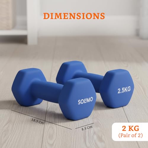 Image of Amazon Brand - Solimo Neoprene Dumbbell 2.5 kg, Set of 2 (Blue)