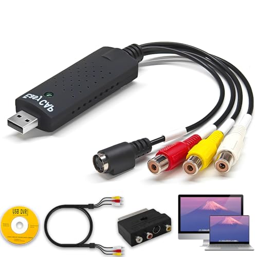 LAIVIYA Capturadora De Video Y Audio USB Convertidor, Compatible con Windows 11/10/8 Y Macos,Digitaliza Archivos De Audio De VCR, DVD, VHS Y Hi8 a Formato Mp4/Avi para Su Almacenamiento