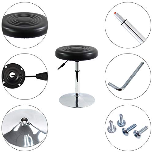 Image of FURWOO Short Round PU Leather Chair - Height Adjustable Counter Stool With Step - Office and Vanity Seat - Small Black