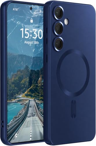 Image of DIZORO Compatible with Samsung S25 fe Case, Compatible with Mag Safe, Matte Luxury Metallic Luster Flexible TPU Wireless Charging Shockproof Case with Camera Protector - Blue