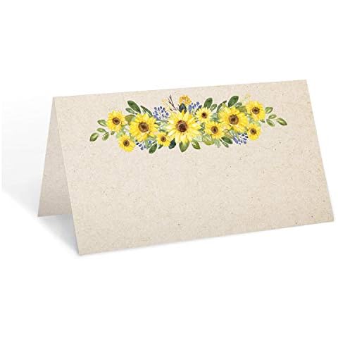 321Done Sunflower Place Cards (Set of 50) Blank Small 3.5" x 2" for Name Food Table Setting Dinner Party Seating Wedding Reception Buffet Tent Style Rustic Kraft Tan - Made in USA Cover