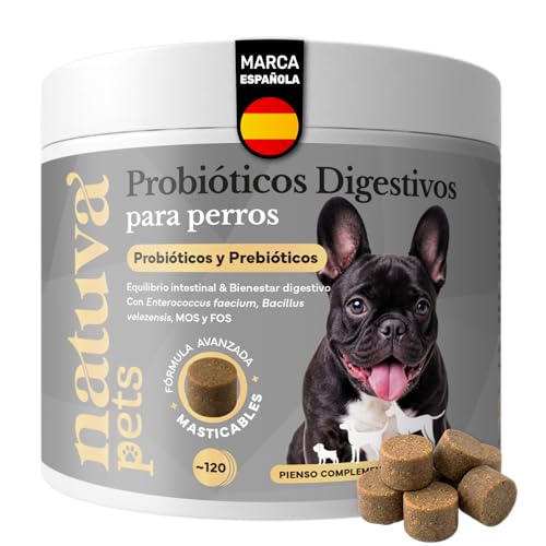 Probiótico para Perros - Repara la Flora Intestinal y Protege el Sistema Inmunológico - para Diarreas, Gases y Vómitos - con Prebióticos - Suplemento Gastrointestinal para Perros - 120 Masticables
