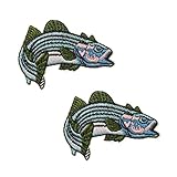 Striped Bass Fish Fishing Embroidered Iron on Patches