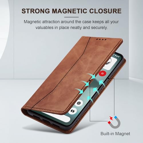 Image of Jasonyu Case for Nothing Phone 3 Leather Wallet Flip Cover with Card Holder,Kickstand, Magnetic Closure,TPU Shockproof Phone Case (Brown)