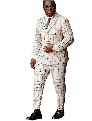 Veste à Carreaux et Pantalon Costume Homme Formal Daily Tuxedos Ensemble Double Boutonnage Slim