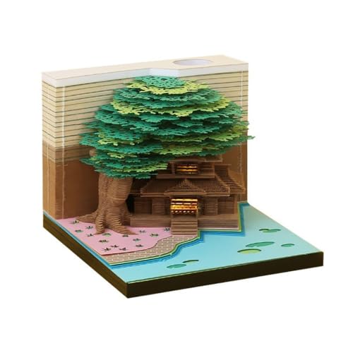 taefyiasz カレンダー メモ帳、3D 美しい桜の木 メモ帳、ライト付き卓上 ,キノコハウス/花園清水寺/パノラマツリー ピンク/地球/マッシュルーム レッドの形 クリエイティブ デスク DIY 紙彫刻,アート クラフト デスクトップ 家の彫刻 ギフ