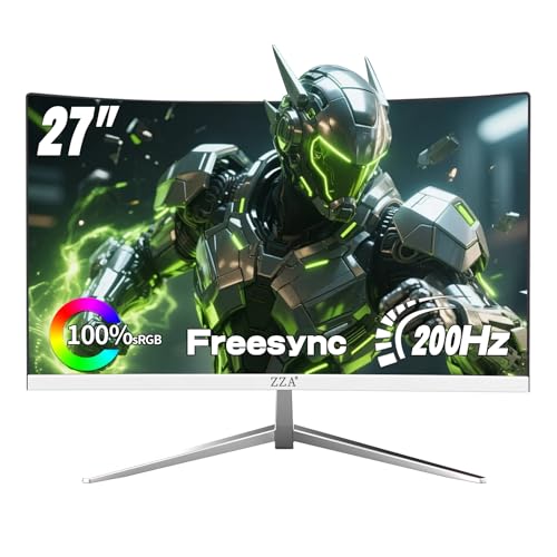 ZZA 27" Curved Gaming Monitor, Full HD(1920x1080P) VA Panel 1800R Computer Monitor,200HZ CP Screen,100% sRGB,3Sides Frameless, Flicker-Less,Blue Light Filter, for Office & Gaming by ZZA - Used condition - US$92.12