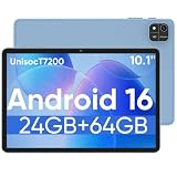 Android 16 Tablet, 10.1 inch Android Tablets with Octa-Core Processor, 24GB RAM 64GB ROM 2TB Expand, 1280x800 HD Touchscreen, GPS, FM, WiFi 5, Dual Camera, BT5.0, 6000mAh, Widevine L1