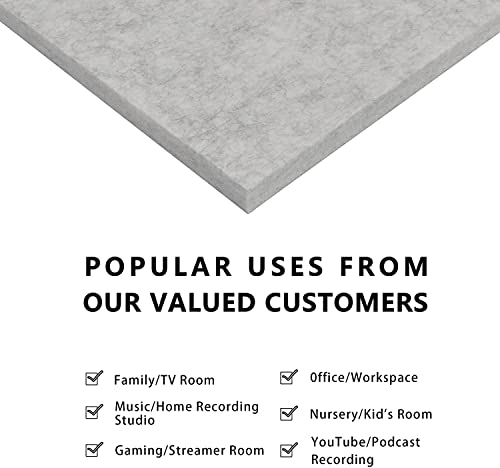 Artsonic 12 Pack Square Acoustic Panels – Sound Absorbing W/Smooth Edge Sound Proof Padding For Acoustic Noises - Decoration For Homes, Offices, Studio Walls – 12'' X 12'' X 0.4'' (Silver Grey) #TOP3