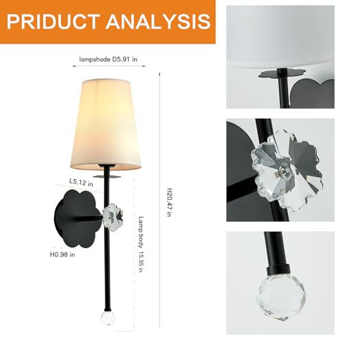 MHSNL Battery Operated Wall Sconces,Crystal Plum Blossom Decor Rechargeable Wall Lights Set of 2 with Detachable and Remote Cordless Wall Sconce Indoor for Bedroom Living Room Hallway Stairs Black — view 5