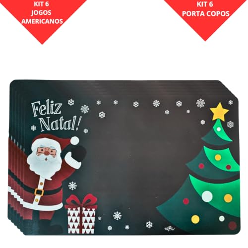 Kit 12 Lugares Jogo Americano De Natal Decorativo 12 Peças Feliz Natal Papai Noel Sousplat Mesa Post