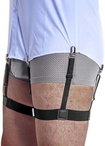 Mens Dress Shirt Stays Leg Thigh Suspender Garters Keep Shirt Tucked in with Non-slip Locking Clamps (A metal)