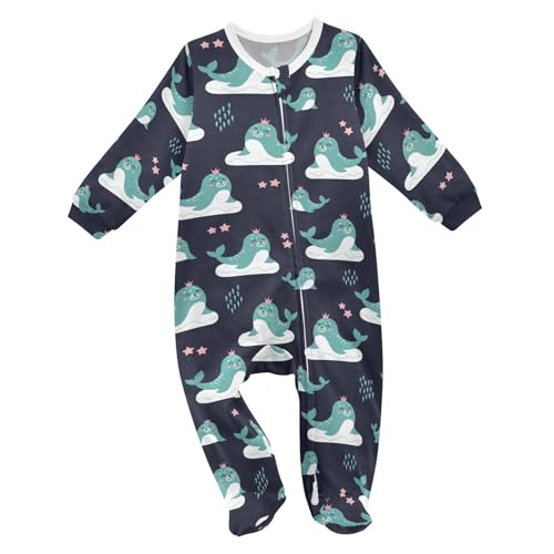 Emelivor Christmas Seal Ice Black Newborn Baby One-Piece Sleepers Long Sleeve Footed Pjs for Girl Boy Kids