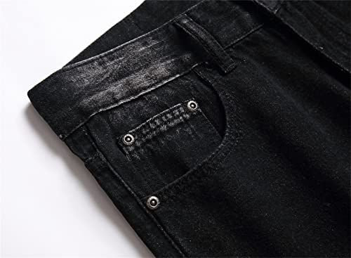 Men's Ripped Trend Slim Denim Straight Leg Pants Skinny Fashion Denim with Hole Jean Distressed Destroyed Pant4