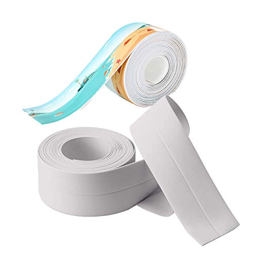 CHSG 2 Pcs Bande De Calfeutrage, Douche Bande D'étanchéIté Joint Strip Ruban, Imperméable, Pour Cuisine Salle De Bains Baignoire, Pe Auto-Adhésive Coin Calfeutrage (Couleur De La Plage Bleue Et Blanc) Cover
