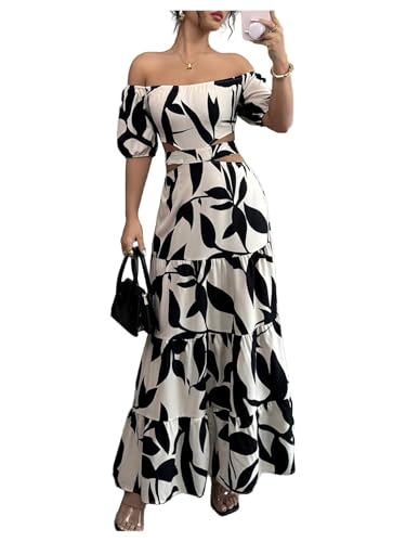 MakeMeChic Women's Off The Shoulder Maxi Dress Cut Out Backless Ruffle  Short Sleeve Shirred Summer Dresses Multicolor Small at Amazon Women's  Clothing store