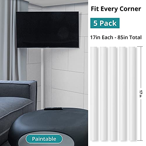 Image of 85in Corner Cable Cover, Paintable Cord Cover, Cable Management Channel for Wall, Floor Baseboard, Ceiling - 5 X L 17in | Self-Adhesive Cable Concealer, 5 Pack (17 inch Each), Quarter Round Cable Management Raceway for Baseboards & Ceiling Corners