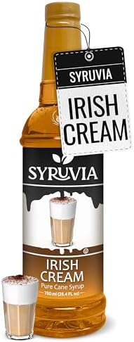 Syruvia Coffee Syrup, Irish Cream Flavored Syrup for Drinks, Lattes, and Desserts – 25.4 fl oz