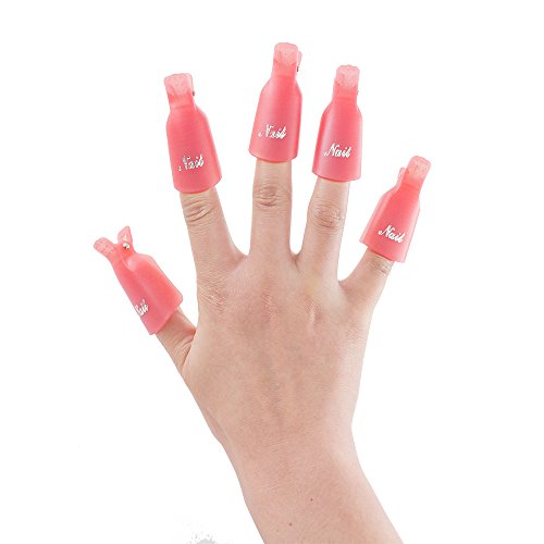 Gospire 10 Pcs Plastic Nail Clip Nail Art Gel Polish Remover Soak Off Cleaner Cap Clip (pink)