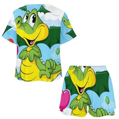 Pyjama short femme dinosaure en maille douce et manches courtes - 5