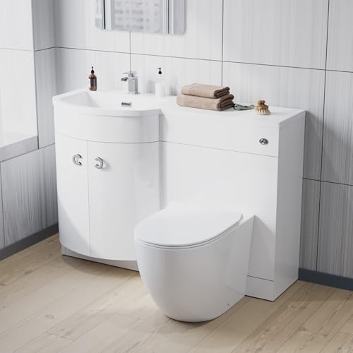 Nes Home White 1100mm Left Hand Side Sink Combination Vanity Unit Rimless Toilet