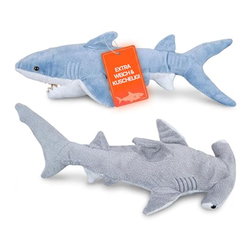 Image of Bedwina Stuffed Animal Sharks - Pack of 2 Large, 14 inch Mako & 13 inch Hammerhead Plush Shark Toys, Stuff Animals Toy, for Baby Toddlers & Kids