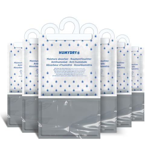 HUMYDRY - Pack de 6 Perchas Colgantes Antihumedad para Armario y Ropa 450g – Absorbe la Humedad, Evita Olores y Manchas – Deshumidificadores en Bolsa – Aroma Neutro - Capacidad 15m2
