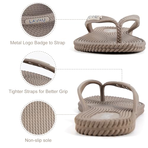 Image of LAVAU Flip Flops for Women, Waterproof Non Slip Thong Sandals for Shower Beach Pool, 100% Recyclable