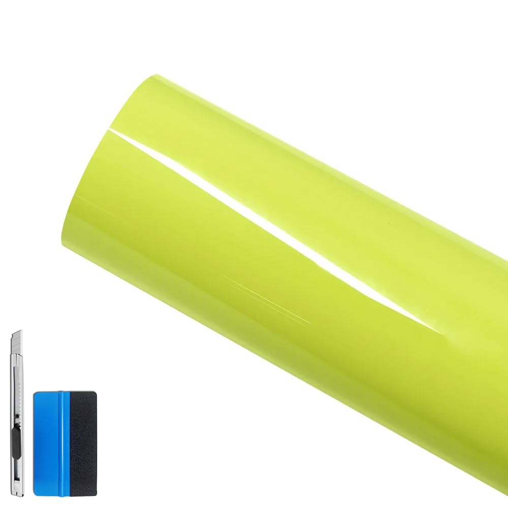 LZLRUN High Gloss Lime Green Vinyl Realistic Paint Car Wrap Film 1.5 x 5 ft