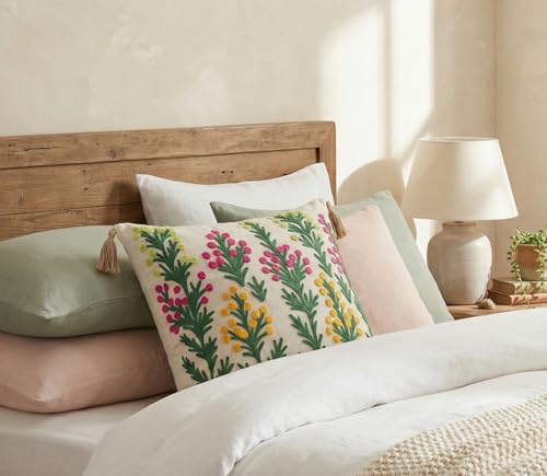 Image of Furnistitchs Handmade Cotton Bohemian Home Decor Cushion Cover 24x24 inches / 60x60 cms - Boho Chic Couch Sofa Throw Living Room Bedroom Cushions (1, Floral Drops)