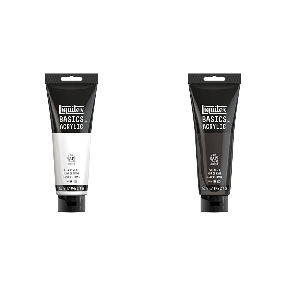 Liquitex BASICS Acrylic Paint, 250ml (8.5-oz) Tube, Titanium White BASICS Acrylic Paint, 250ml (8.5-oz) Tube, Mars Black Titanium White & Mars Black Bundle 8.45 Fl Oz (Pack of 1)