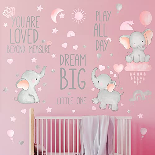 Dream Big Little One Elephant Wall Stickers Baby Room Wall Decals Moon Hot Air Balloon Grey Stars Wall Decals For Nursery Kids Room Living Room Bedroom Decorations Home Decor (Cute Style) #TOP4