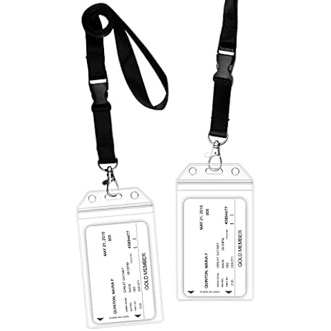 GreatShield Clear ID Badge Holder with Lanyard, Weather Resistant PVC Plastic Resealable Zip Cruise Ship ID Vertical Card Holder with Detachable Quick Side Release Snap Buckle [Pack of 2] Cover