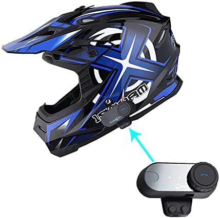 1Storm Adult Motocross Helmet BMX MX ATV Dirt Bike Helmet Racing Style HF801 + Motorcycle Bluetooth Headset: Sonic Blue