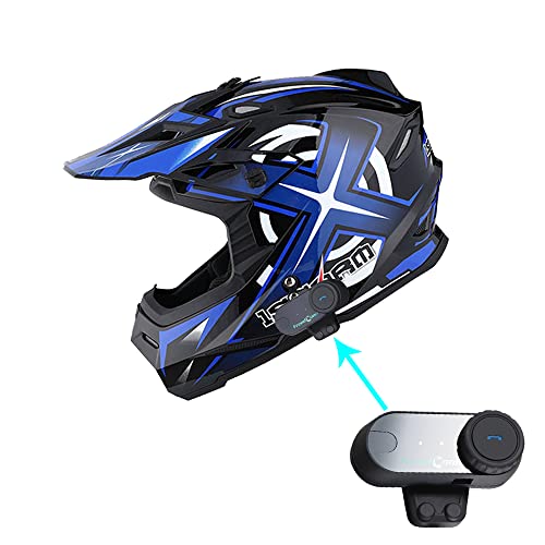 1Storm Adult Motocross Helmet Bmx Mx Atv Dirt Bike Helmet Racing Style Hf801 + Motorcycle Bluetooth Headset: Sonic Blue #TOP3