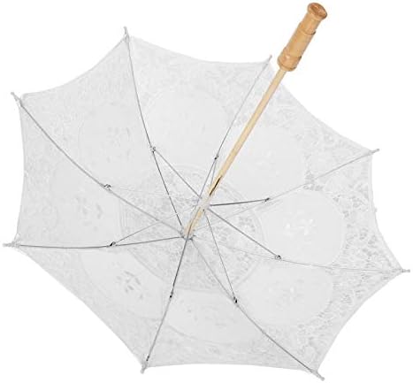 Miniatura 9 de TOPINCN Parasol bordado hecho a mano con flores de encaje para novia, boda, novia, fotografía, paraguas (S-blanco)