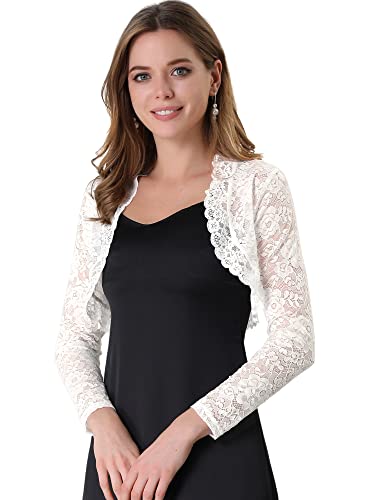 Image of Allegra K Women's Elegant Crop Cardigan Sheer Floral Lace Bolero Shrug Top