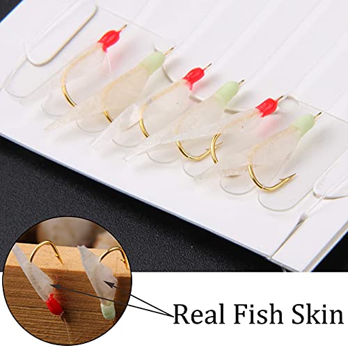 Fishing Rigs Saltwater Bait Lures 15 Packs Surf Fishing Rigs Glow Fishing Bait Rigs Luminous With Fish Skin Feather Shrimp Lure Saltwater Fishing #TOP1