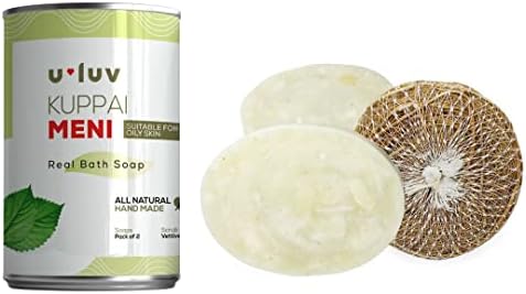 U LUV Kuppaimeni Soap - Natural Bath Soap Blended with Kuppaimeni & Essential Oils | Suitable for Oily Skin Types | Acalypha indica Handmade Soap Bar (100 gram X Pack of 2) With Natural Root Scrub