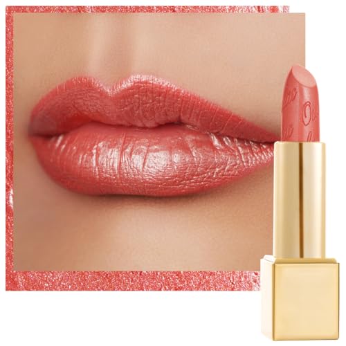 OULAC Lippenstift Metallic Glanz Finish, Koralle Glitzer Lippenstift mit Lang Anhaltendem 3D-Glanz, Intensive Farbe, Cremige und Feuchthaltende Formel, Vegan, 4.3g, (06) Nemo Go Home