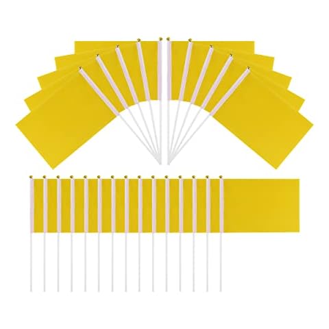 SCSpecial Small Flags 25 Pieces Mini Handheld Flags on Stick 8.2 Inch x 5.5 Inch Outdoor Flags for Parades and Decoration - Yellow Cover