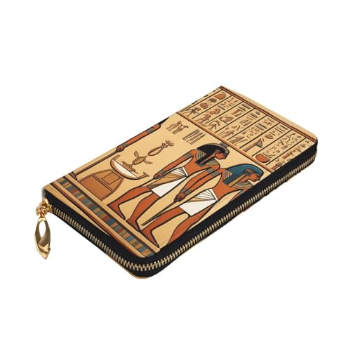 Ancient Egyptian Hieroglyph Picture Leather Long Clutch Wallet for Fashionable Girls and Women - Durable, Stylish, and Functional, Black, One Size3