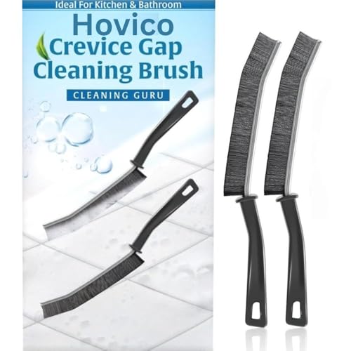 Image of Hovico 2 Pcs Hard-Bristled Crevice Cleaning Brush, Gap & Grout Brush for Kitchen, Bathroom & Bathtubs, Plastic Handle, Black (Black - 2)
