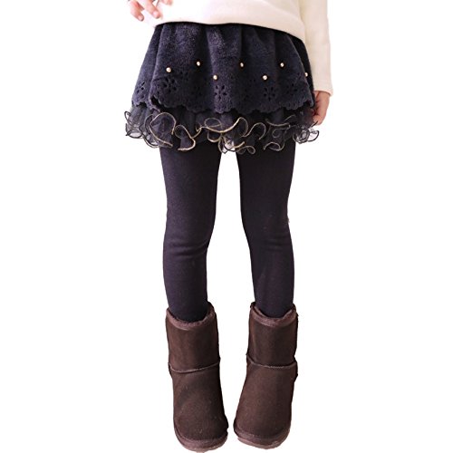 Mxssi Leggings Ragazze con Gonna - Pantaloni Bambini Legging Lungo Pantaloni Danza Primavera Autunno Inverno per 2-13 Anni caffè Marina Militare Blu Rosa Rosso