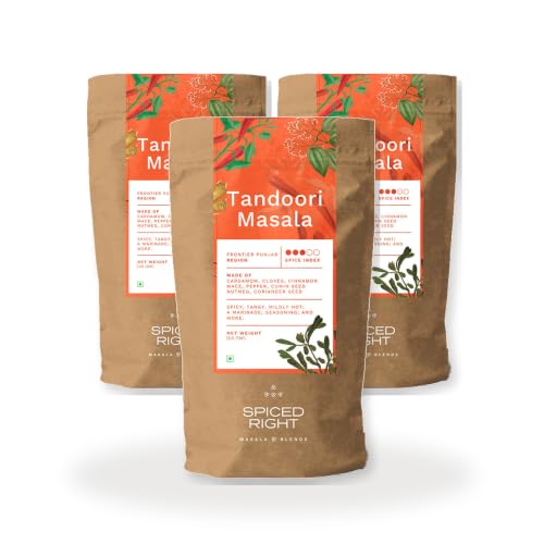 Image of Spiced Right Tandoori Masala | Pack of 3 | 200g | Rich, Smoky Powder Masala for Tikka, Tandoori Chicken & Paneer - Vibrant Red, Perfect for Marinating.