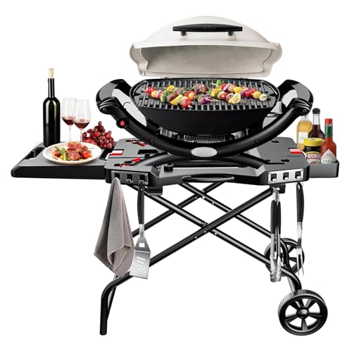 GFTIME Tragbarer Grillwagen für Weber Q1000, Q2000 Gasgrills, Rollwagen Grilltisch für Blackstone...