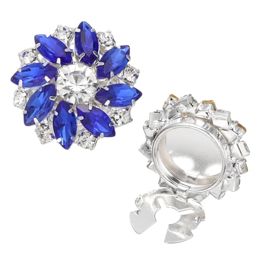 PATIKIL Button Cover Cufflinks for Women, Rhinestone Flower Button Cuff Links for Shirt Sleeve Suit Tuxedo Men Business Weddings Gift Craft Business Birthday, Silver Tone (Dark Blue)