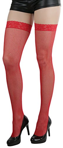 Image of ToBeInStyle Women's Wide Floral Lace Fishnet Thigh Hi Stockings