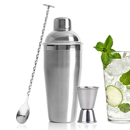 Cocktailshaker Set, 24 Ounce Cocktail Shaker mit Messbecher und Barlöffel, Professioneller Edelstahl Cocktailmixer mit Eisfilter, Bar Cocktailset Zubehör für Eiskaffee, Milchtee, Saft und Cocktails Cover