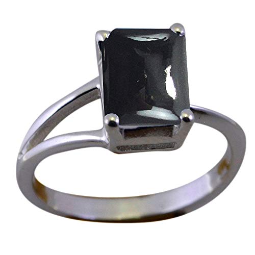 Bague chakra guérison en argent et pierre naturelle rectangulaire H-Z